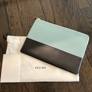 Celine two tone leather clutch pouch- black/pale blue